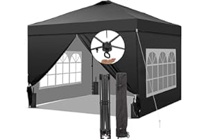 Saemoza 12x12 Pop Up Canopy Tent with One Push Setup, Portable Sun Shade Tent, Instant Easy Up Canopy with 4-Sidewalls & Wheeled Bag, Outdoor Fldable Gazebo with Vent Top, Black.