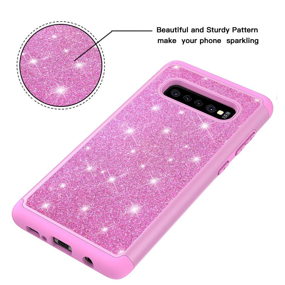 MIITUUELE Galaxy S10 Case, Glitter Case Sparkle Bling, Shining Heavy Duty Protection Dual Layer Hybrid Protective Armor Hard Cover Girls Women Cute Case for Samsung Galaxy S10 (Rose Red)