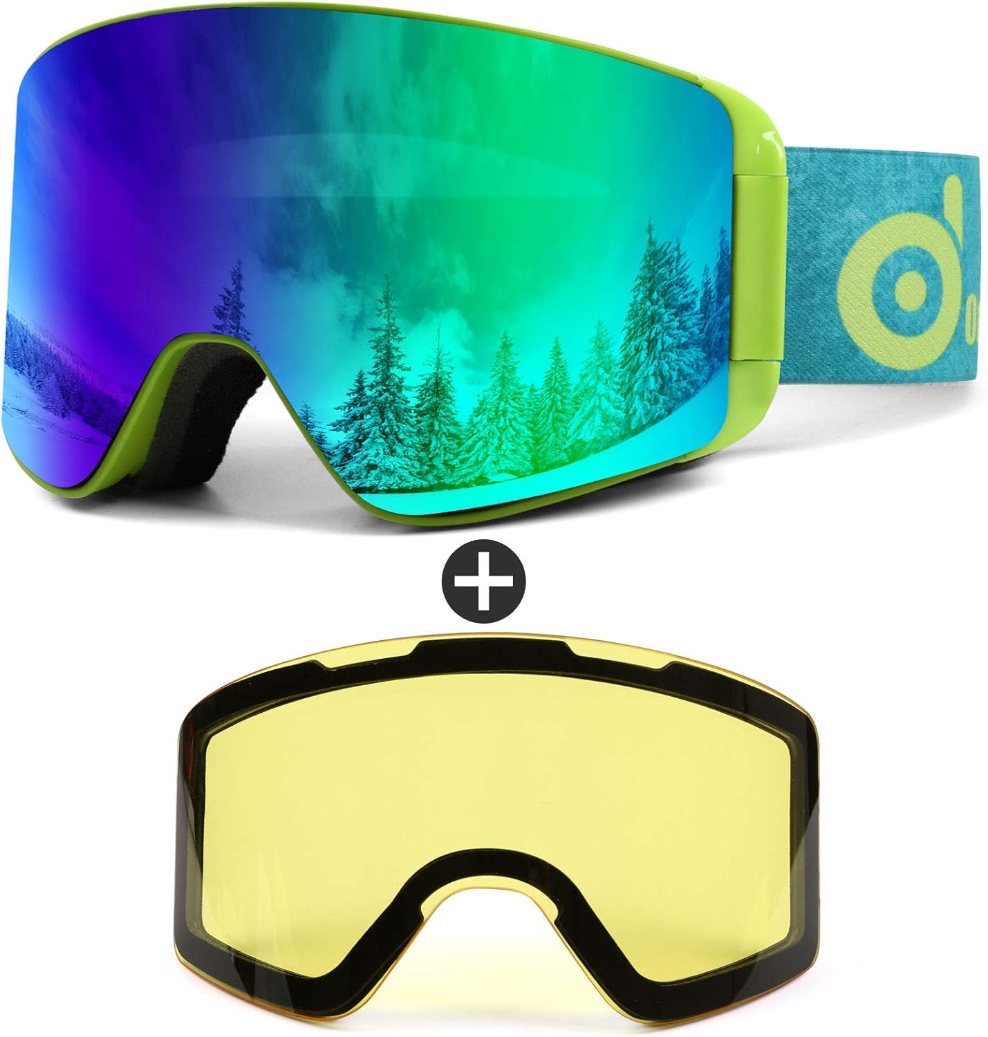 Odoland Ski Goggles Set with Detachable Lens, Frameless Interchangeable