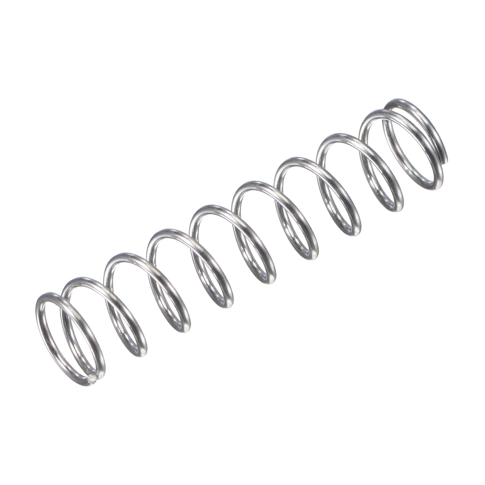 sourcing map Compression Spring,304 Stainless Steel,7mm OD,0.7mm Wire Size, 18mm Compressed Length,30mm Free Length,11.8N Load Capacity for Home Projects, Silver Tone, 10pcs