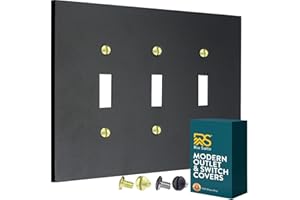RIO SALTO Modern Metal Matte Black Triple Toggle Light Switch Cover Metal Decorative Toggle Switch Covers Wall Plate Outlet Cover Black Wall Electric Outlet Socket Triple Togle - Midsize 3 Gang