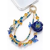 TRBR Floral Double Chain Phone Charm Wrist Strap, Butterfly Lanyard Wristlet, Hands-Free Bracelet Strap for iPhone & More Cases