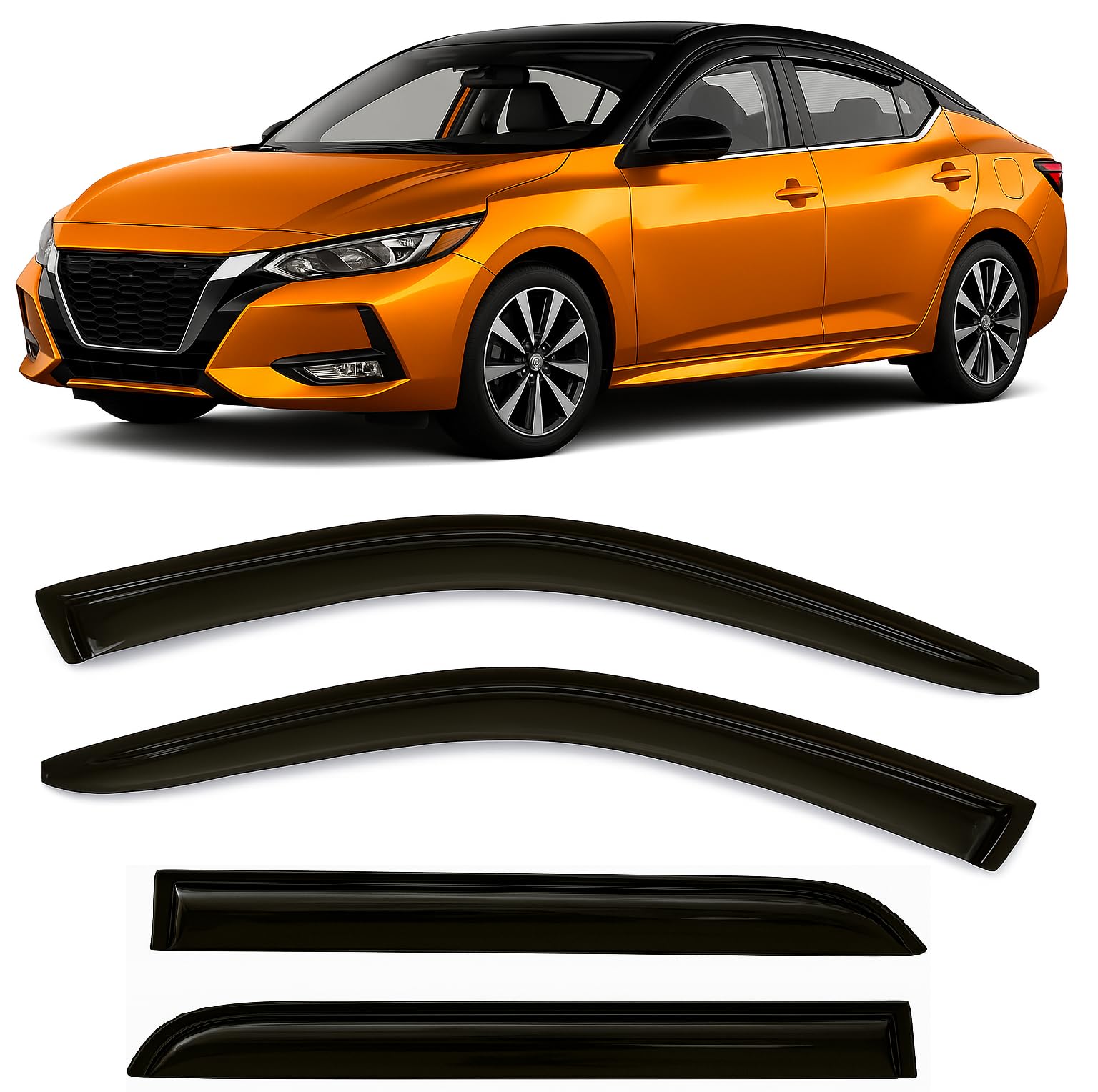 Photo 1 of 2020-2025 Tape-On Rain Guards for Nissan Sentra Side Window Visor Deflectors Extra Thick Vent Shades S SV SR 2021 2022 2023 2024