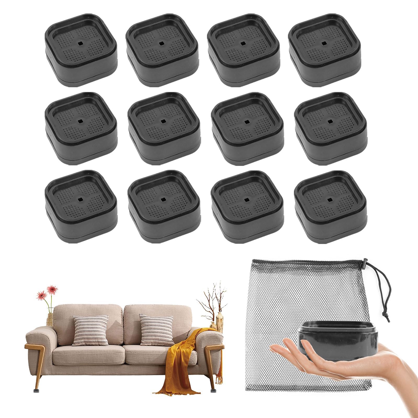 BigKing 12Pcs Furniture Risers, 2 Inch Raisers Lifter for Sofas, Square Bed Risers, Heavy Duty Riser, Adjustable Riser Blocks for Sofa, Couch, Chair, Desk, Black (12, Black)