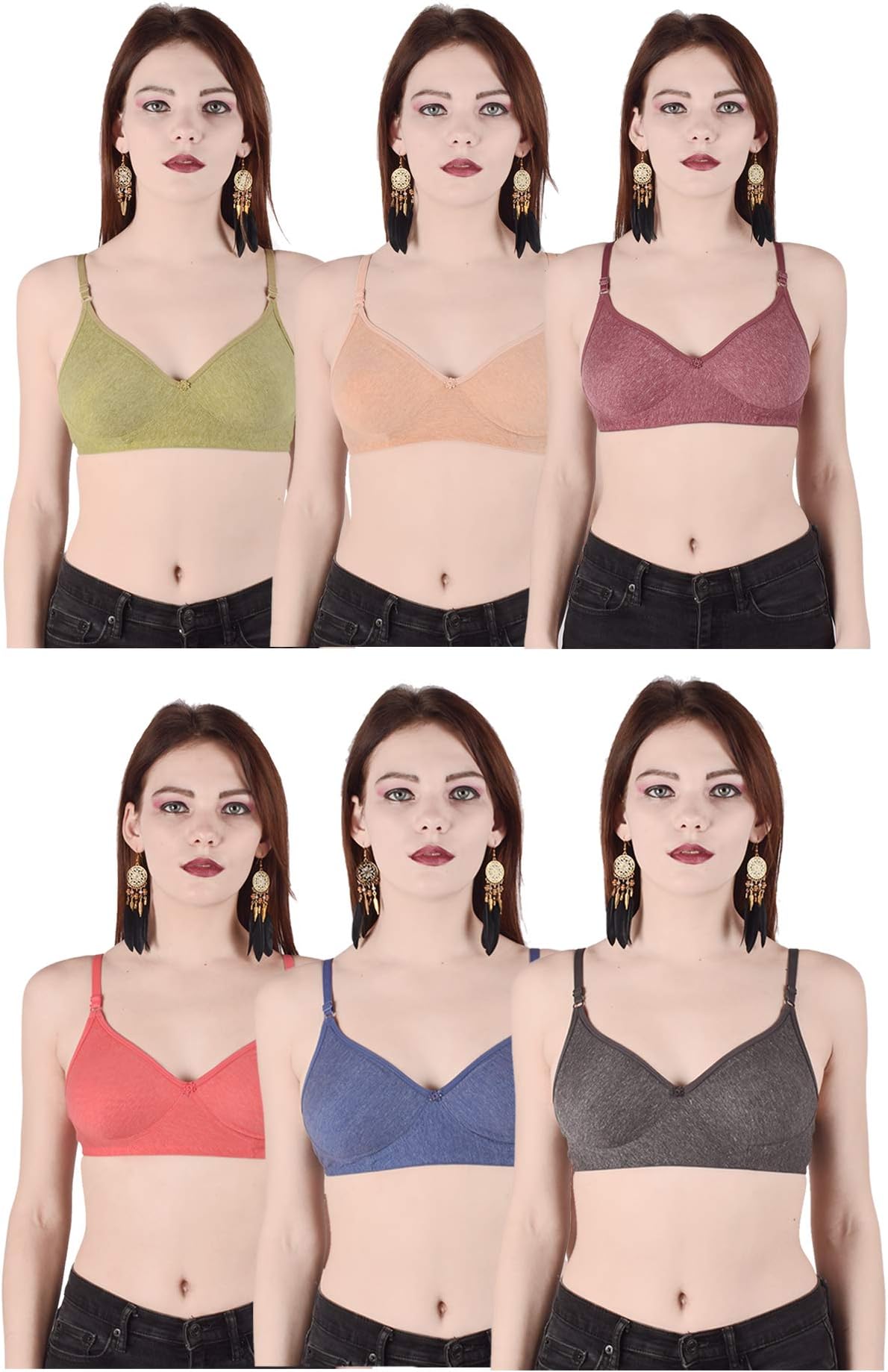 Women's Non-Padded Bra Pack of 6 (Assorted Colours)