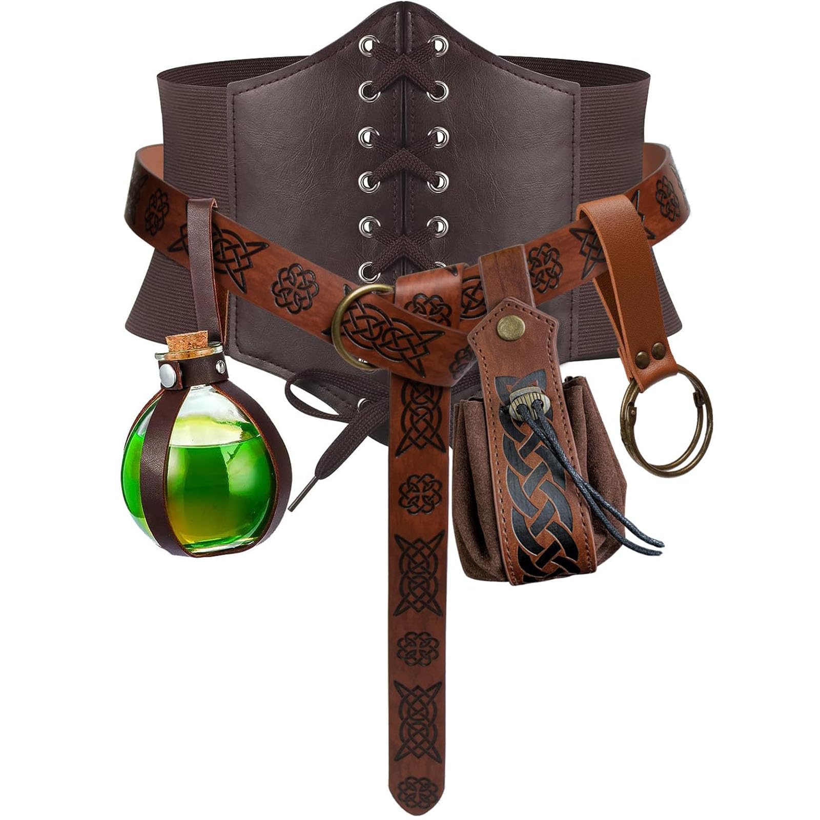 Adjustable PU Leather Corset Belt with Pouch, Medieval Renaissance Costume Amazon.com: Yerliker Medieval Leather Set Renaissance  main image 2