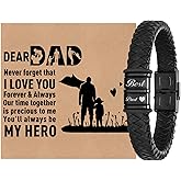 Father Gift Personalized Leather Dad Bracelet 2-6 with Kids Name, Adjustable Custom Mens Genuine Braided Leather Fathers Day Bracelet Jewelry Gift for Husband Dad Boyfriend from Daughter Son, 8/8.5"