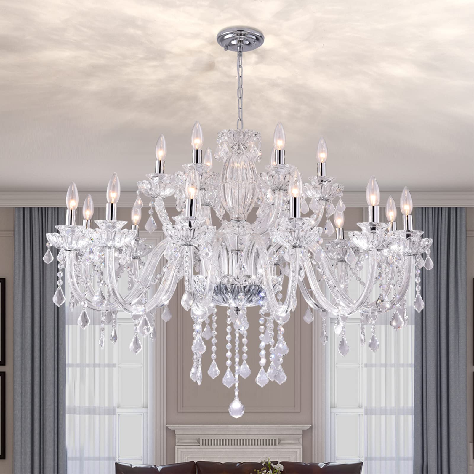 Maxax 18 Lights Crystal Chandelier, Modern Pendant