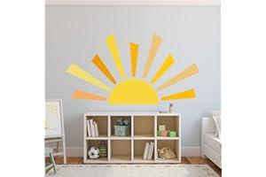 DENYLO PRO 42.1x23.6 inch Boho Half Sun Wall Decal Large Wall Decal Sunshine Wall Stickers Vinyl Wall Decals Removable Peel and Stick Wall Stickers for Nursery Room Playroom Decor