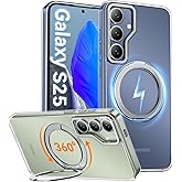 Oneagle 360° Spin Magnetic Stand for Samsung Galaxy S25 Case Clear [Fit for Magsafe],[30X Anti-Yellow] Hard Back Galaxy S25 Phone Case 6.2" with [Rotatable Kickstand Ring][15FT Mil-Grade Protection]