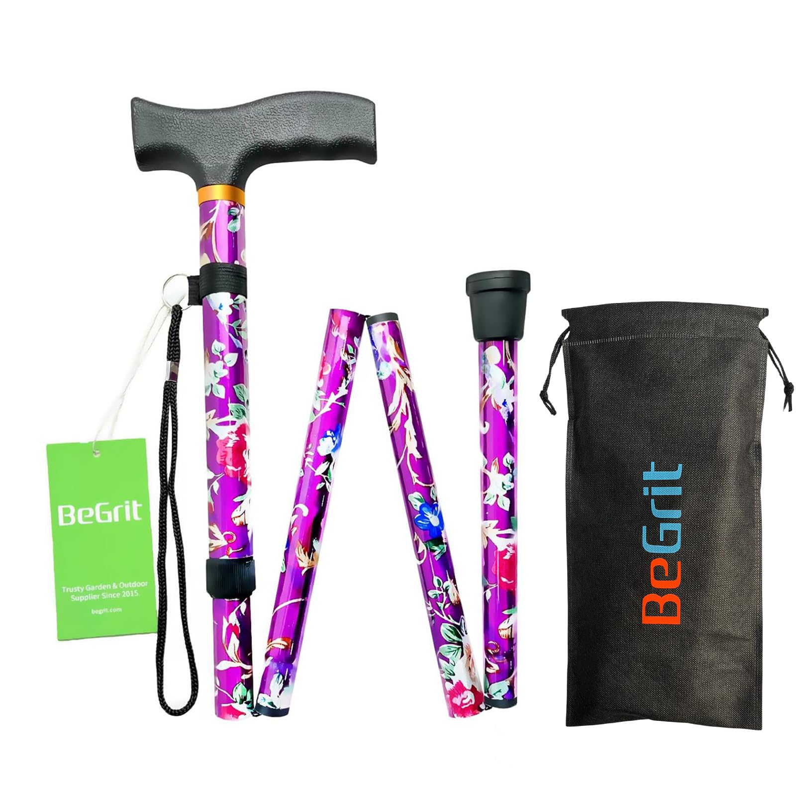 BeGrit Walking Sticks for Women Folding Walking Sticks Adjustable Walking Stick Collapsible Lightweight Flexible Stick Comfortable Grip Durable Mobility Aid for Ladies Men(Purple)