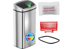 iTouchless 91 Liter / 24 Gallon Sensor 2.0 Kitchen Trash Can with Lid, Commercial Grade Automatic Stainless Steel Touchless Recycle Bin, AbsorbX Odor Filter, for Home, Office, Restaurant, Lobby, Store