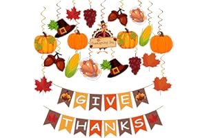 LABROSTAR 42Pcs Thanksgiving Decorations Pre-Assembled GIVE THANKS Banner Hanging Swirls for Indoor Home Party Office Classroom School Fall Decor