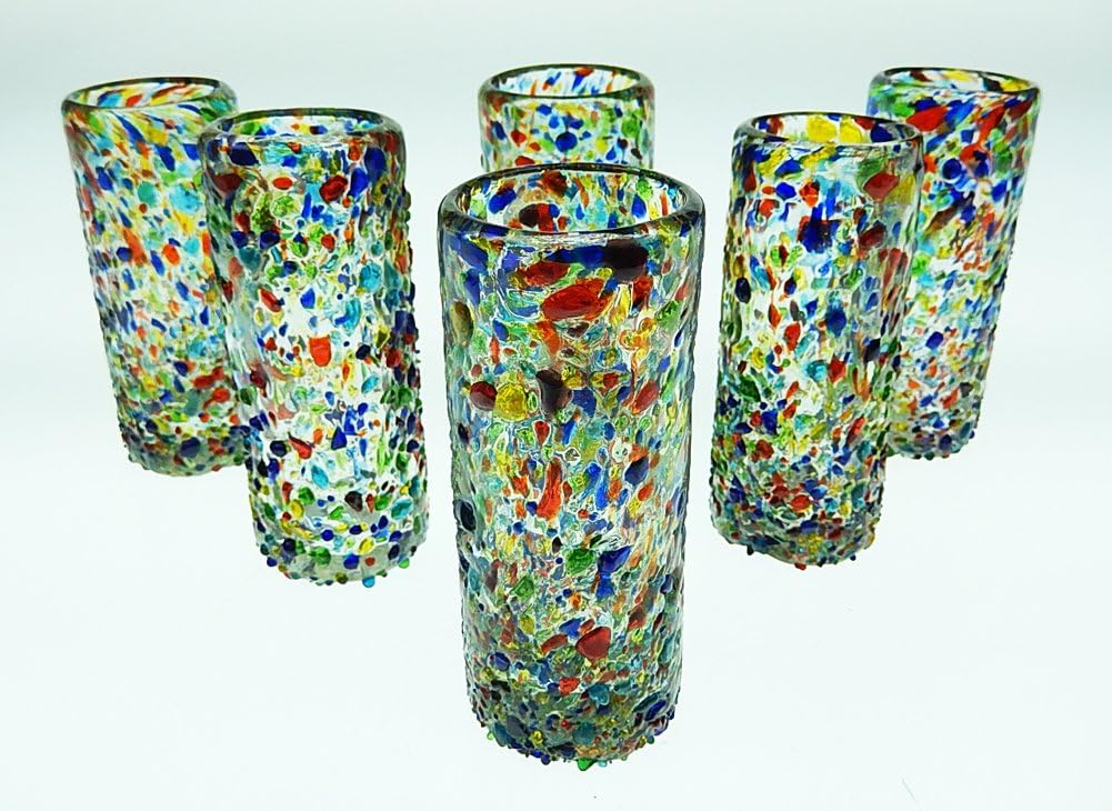 Mexican Shot Glasses, Pebble Confetti, Hand Blown, Set of