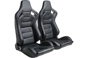 WIILAYOK 2 Pack Racing Seats, Universal PVC Leather Racing Bucket Seats Sport Pair Adjustable Seats with Sliders, Black and Blue Stitching