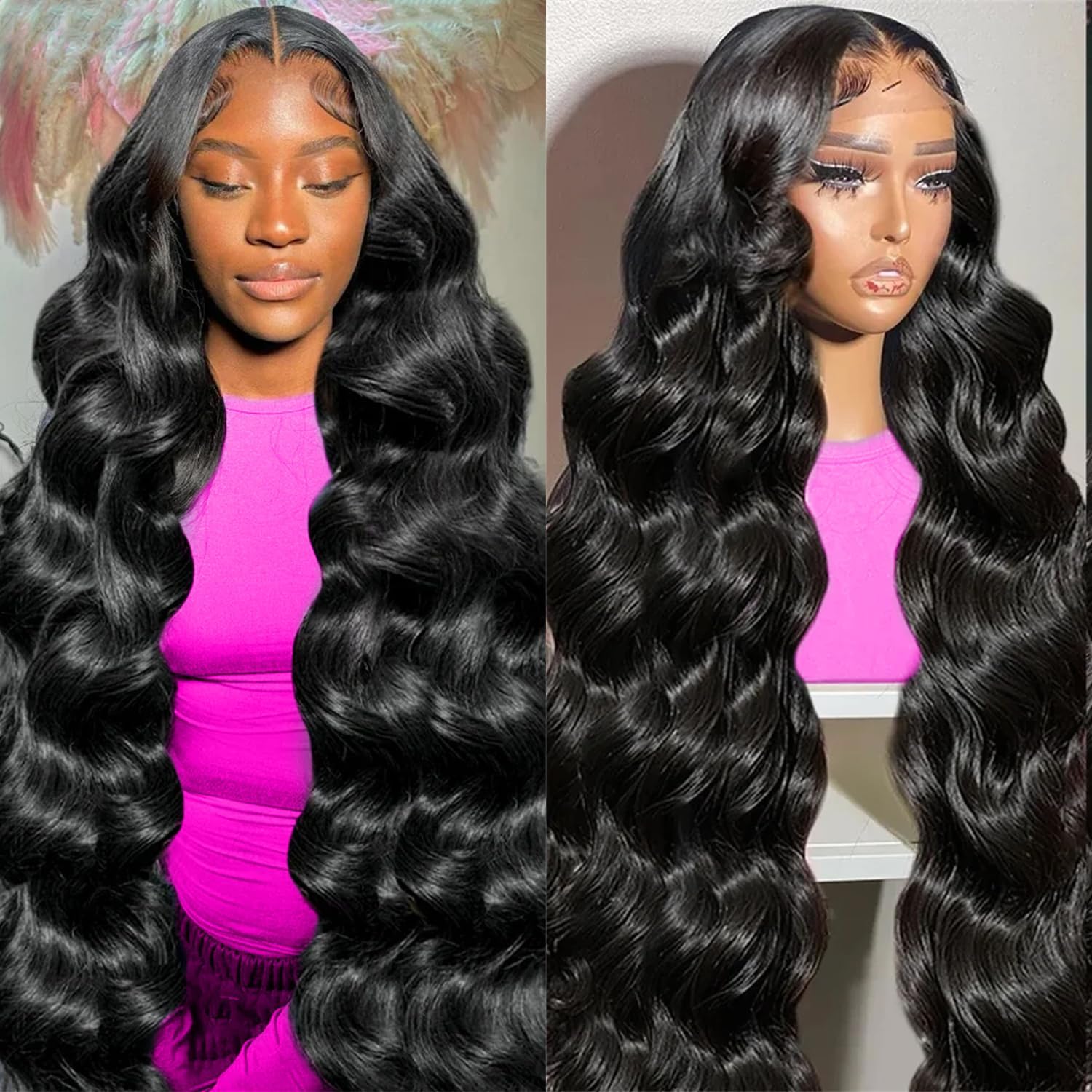 MSGEM 13X4 Body Wave Human Hair Wig Pre Plucked Natural Hairline 180% Density 13x4 HD Transparent Lace Front Wigs 12A Brazilian Virgin Glueless Wigs Human Hair for Black Woman 30 Inch — image 1