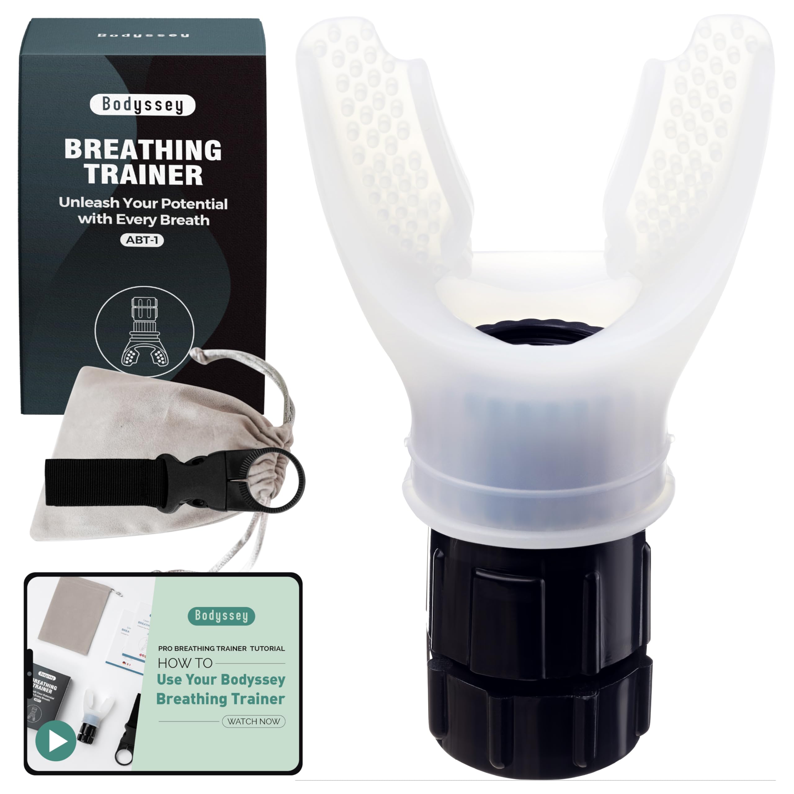 Bodyssey Breathing Enhancer | Premium Silicone Trainer | Boost Breathing Efficiency | Adjustable Resistance Levels | Compact, Portable, and Easy to Maintain (White)