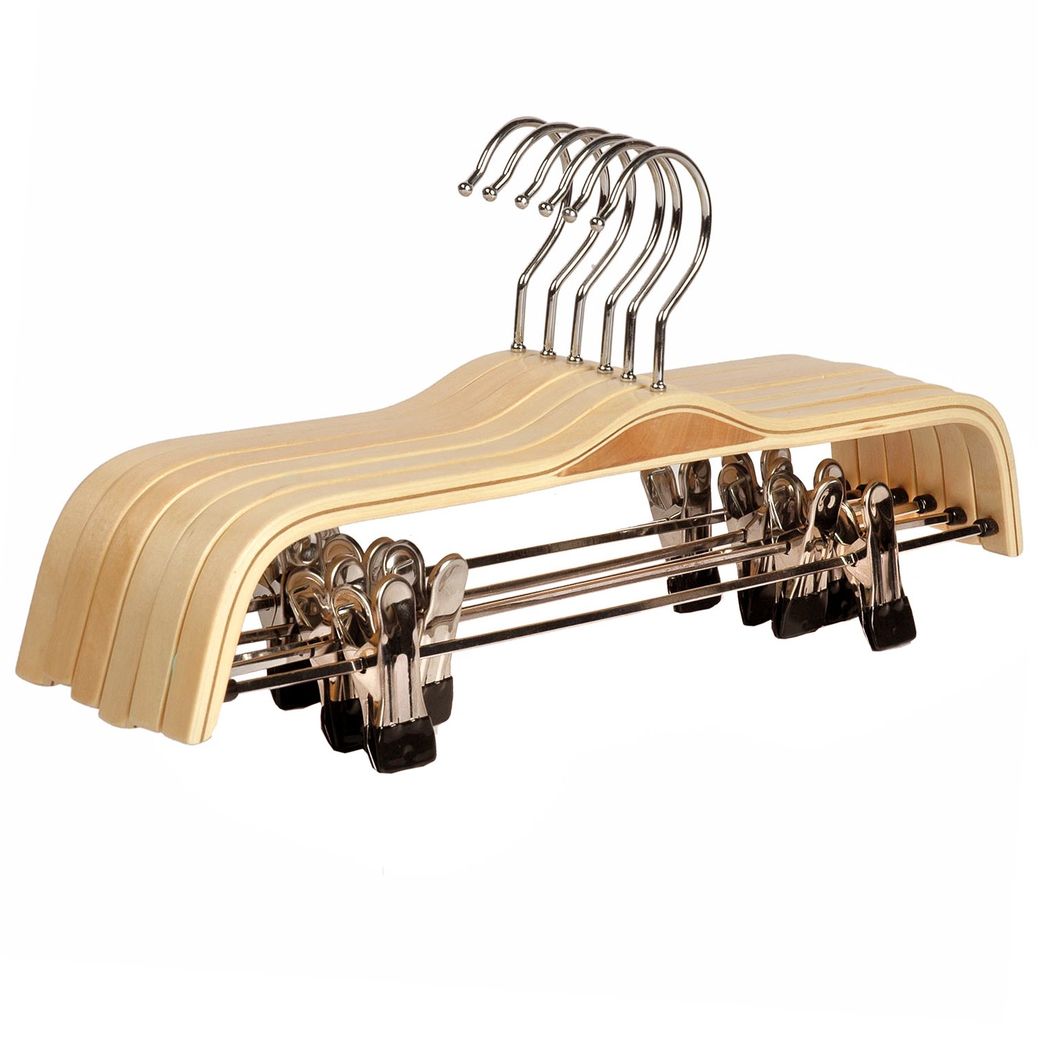 LOHAS Home 6-Pack Natural Finish Wooden Pant Hangers with Anti-rust Hook and 2-Adjustable Clips