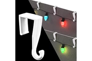 Amyhill 50 Pcs Christmas Gutter Light Hooks for Hanging Outdoor String Lights White Plastic Weatherproof Gutter Clips Hangers for Outside Xmas Halloween Holiday Patio