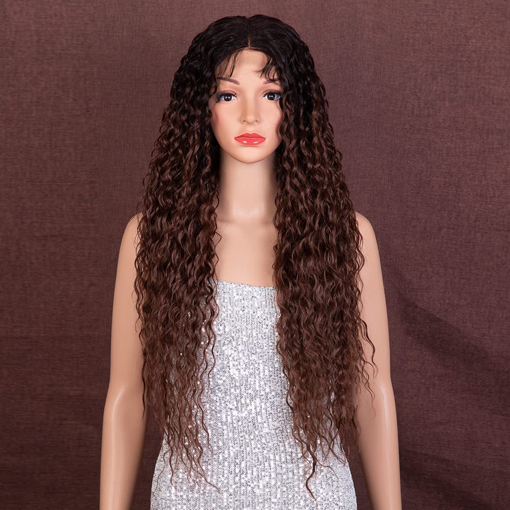 Style Icon Wig 28 inches Lace Front Wigs for Women Curly Synthetic Wig 5 inches Middle Parting Pre Plucked Hairline with Baby Hair (TT6/33)