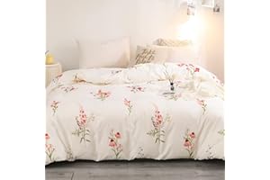 BEDORM Pink Flower Duvet Cover Only Girls Romantic Bedding Comforter Cover 1 Piece Pink Lavender Floral Botanical Printed Super Soft Breathable Microfiber Floral Duvet Cover 1 Piece(No Comforter, Queen)