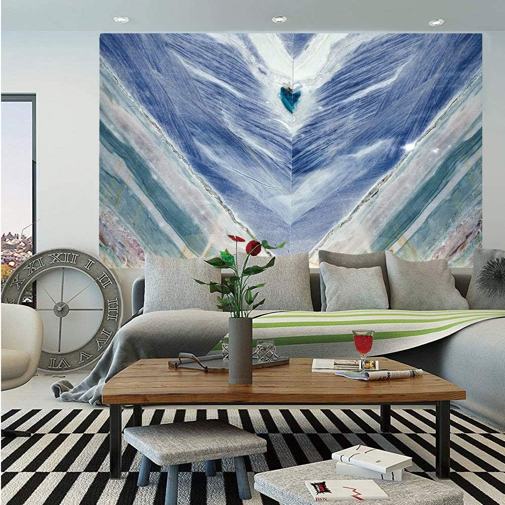 SoSung Marble Removable Wall Mural,Onyx Stone Tribal Style with Color Elements Agate Authentic Pattern Decorative,Self-Adhesive Large Wallpaper for Home Decor 66x96 inches,Teal Dark Blue Light Grey