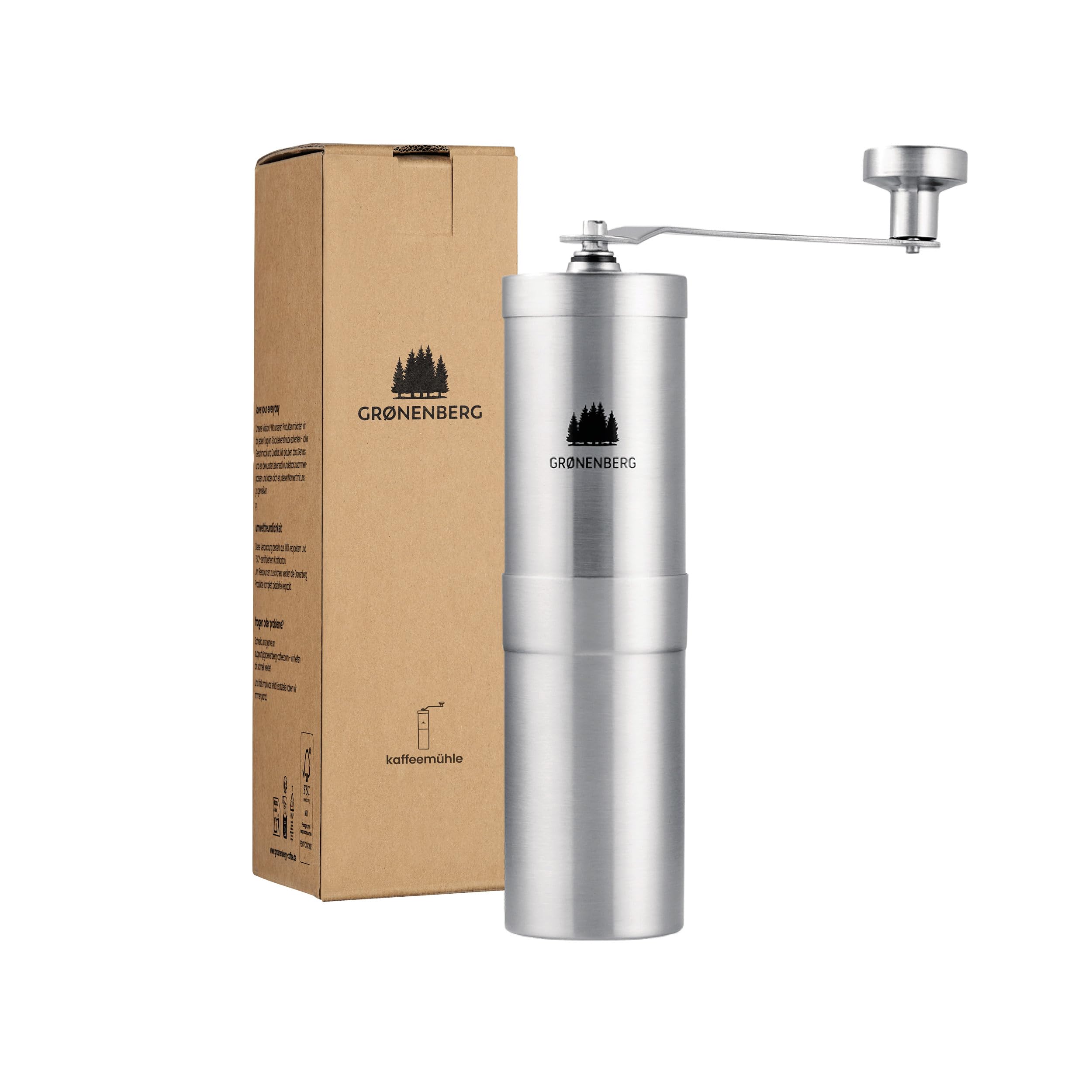 Grönenberg Manual Coffee Grinder with Ceramic Grinding Mechanism, Coffee Grinder, Espresso Grinder, Stainless Steel, Fully Adjustable Coarseness Setting