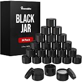 Cosmetic Containers With Lids, Lotion Container, Makeup, Black Jars, 24 PK | Houseables 2 Oz Jars With Lids, Small Plastic Pot for Body Butter, Cream, Powder, Body Scrub, Lip Scrub, Balm, Travel, Empty