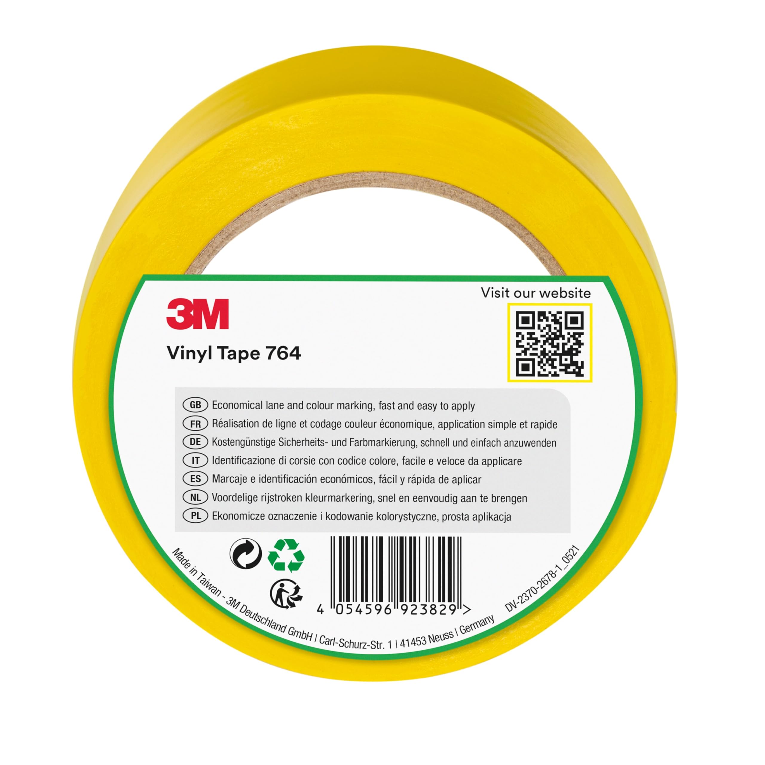 3M General Purpose Vinyl Tape 764i, 50 mm x 33 m, Yellow