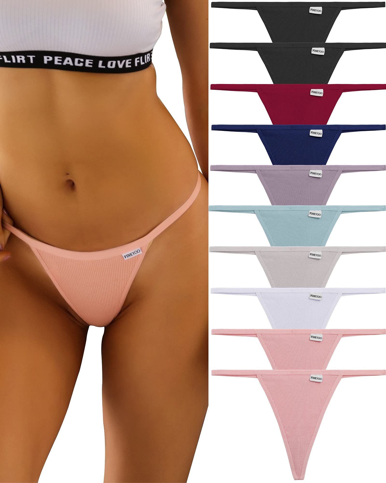 Photo 1 of FINETOO 10 Pack G-String Thongs for Women Cotton Panties Stretch T-back Tangas Low Rise Hipster Underwear Sexy S-XL (10 pack thongs, Small)
