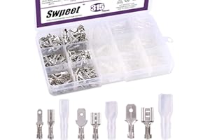 Swpeet 315Pcs 2.8/4.8/6.3mm Male and Female Spade Quick Connectors Wire Crimp Terminal Block with Insulating Sleeve Assortmen