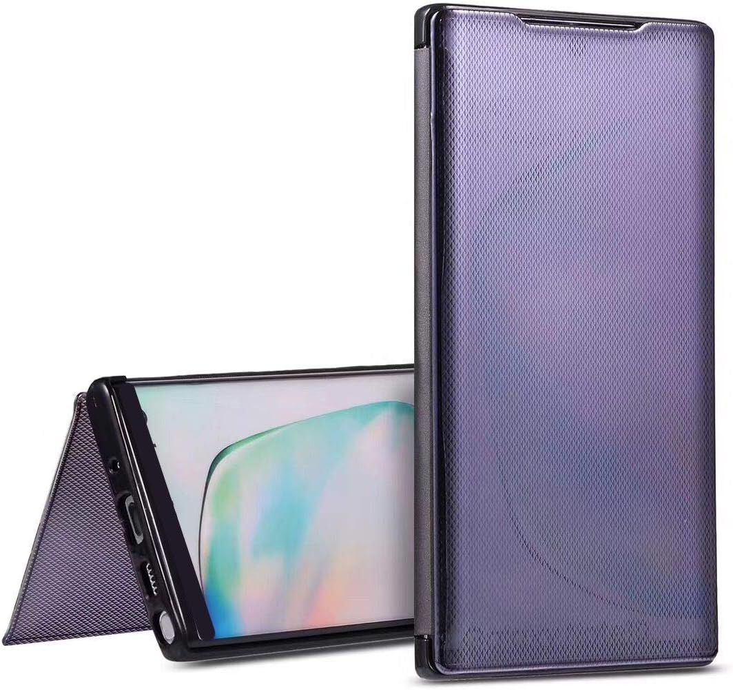 Nadoli Clear View Smart Case for Xiaomi Redmi Note 8,Luxury Grid Mirror Front Full Coverage Flexible Soft Silicone Tpu Back Auto Wake/Sleep Flip Protective Case Cover-Black