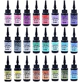 DIYcraft No Odor Colored UV Resin Diamond Glitter 24Colors - D24 UV Light Curing Ultraviolet Cure Resin Glue for Small UV Resin Molds, Jewelry Making - Earrings,Rings,Keychains - 0.35 oz/10ml Each