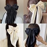 AYNKH 2 PCS Big Bow Hair Clips Satin Black White Barrette Women Girls view 4