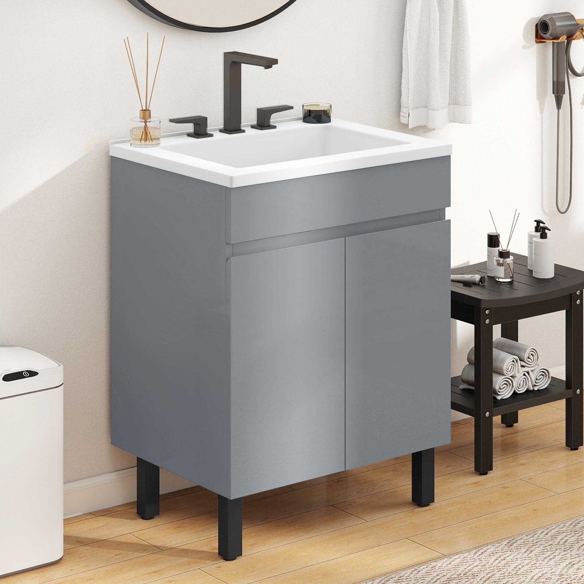 Photo 1 of DWVO 24 Inch Grey Bathroom Vanity with Undermount Sink, Small Bathroom Sink Cabinet, Modern Bathroom Storge Vanity Includes Adjustable Legs, 2 Large Soft Closing Doors & Drain
