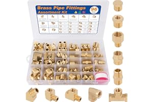 KOOTANS 96PCS Brass Pipe Fittings Assortment Kit NPT Adapter, Reducer Bushing, Hex Nipple, Hex Coupling, Pipe Head Plug, 45 D