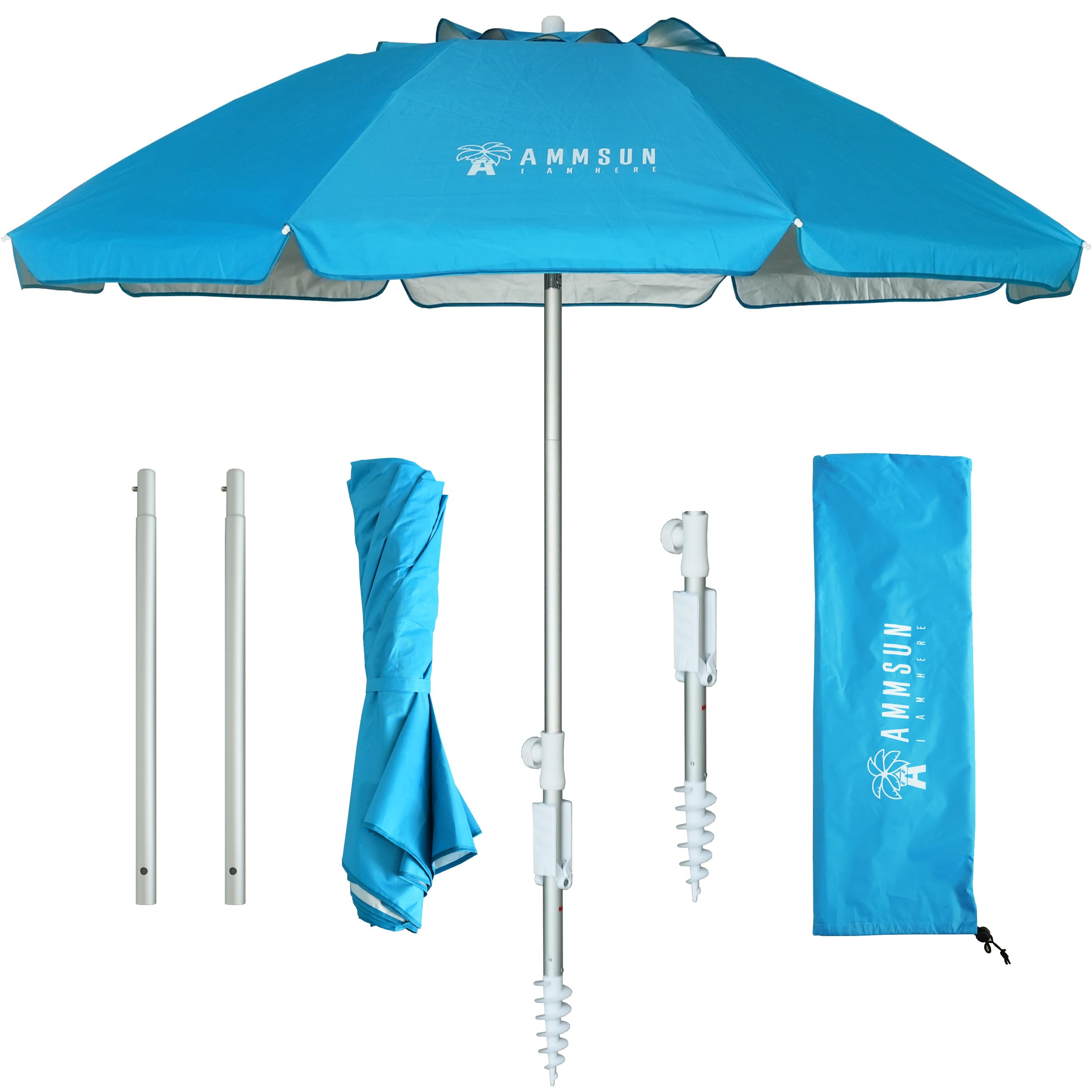 Photo 1 of **PARTS ONLY/DAMAGED FRAME**AMMSUN 6.5ft Twice Folded Portable beach umbrella with Sand Anchor Windproof Tilt Pole Air vent UPF 50+ Protection Fits in a large Suitcase Compact For Travel Patio Garden Pool Backyard Sky Blue