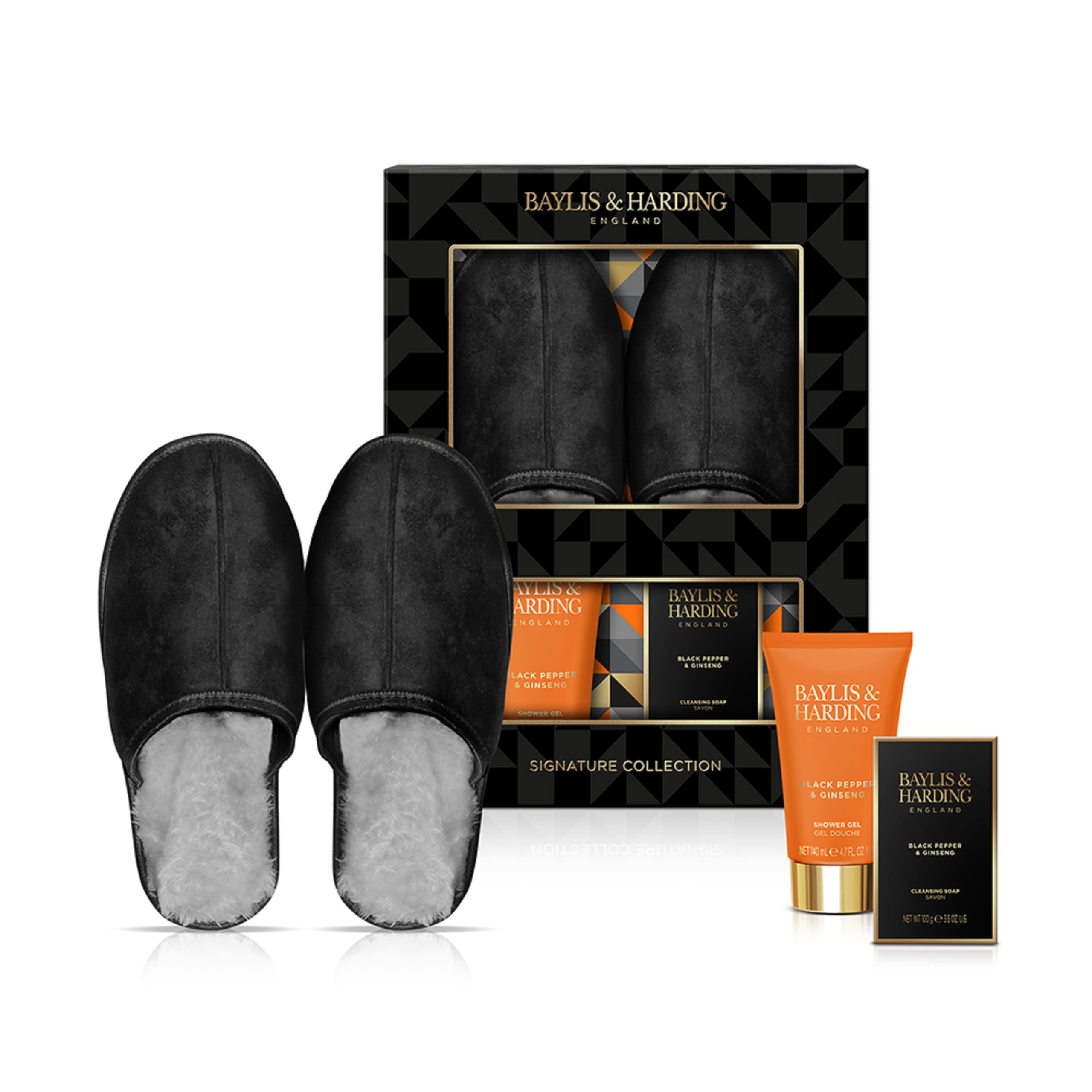 Baylis & Harding Black Pepper & Ginseng Men's Luxury Slipper Gift Set - Vegan Friendly