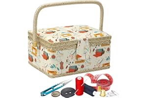 Sewing Basket Organizer | with Removable Tray Large Multi-Compartment - Portable Sewing Organizer Vintage Box | for Thread Ne