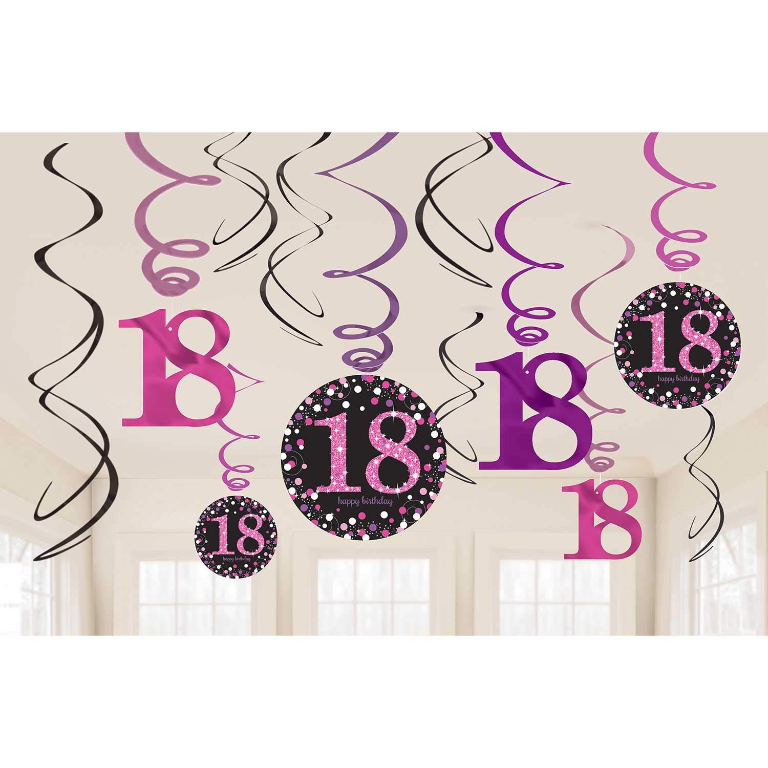 Amscan 9900621 - Pink Sparkling Celebration 60th Birthday Hanging Swirl Decorations - 12 Pack