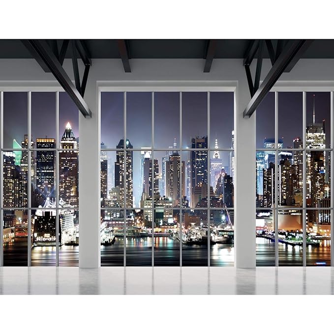 Fototapeten Fenster nach New York 352 x 250 cm Vlies Wand Tapete Wohnzimmer Schlafzimmer Büro Flur Dekoration Wandbilder XXL 