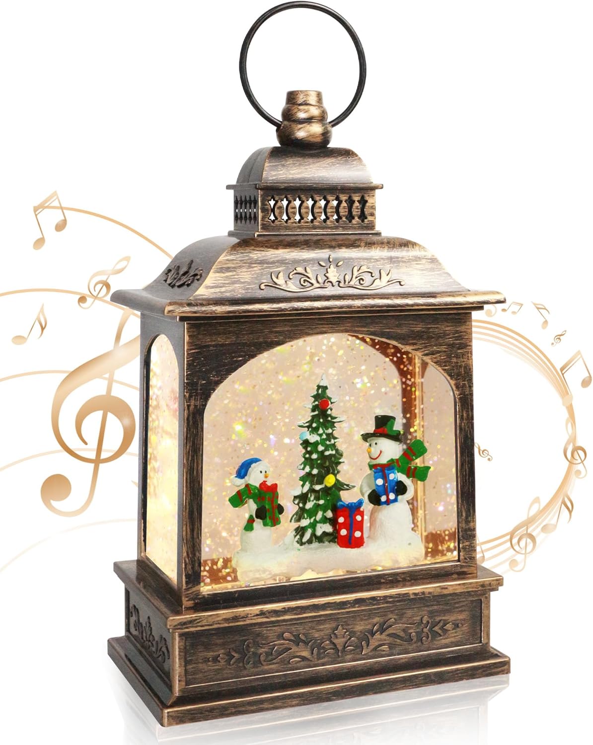 Snow Globes - Christmas Snow Globe, Musical Lantern with 6 Hour Timer and Batteries Powered Retro Style Holiday Glitter Globe for Xmas Indoor Decoration and Santa Gifts-Snowman
