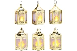 LampLust Gold Mini Lanterns for Centerpieces, 6 Pack LED Star Lantern, Batteries Included, Small Ramadan Lanterns Decorative Indoor, Ramadan Decorations for Home, Table Centerpieces for Party Event
