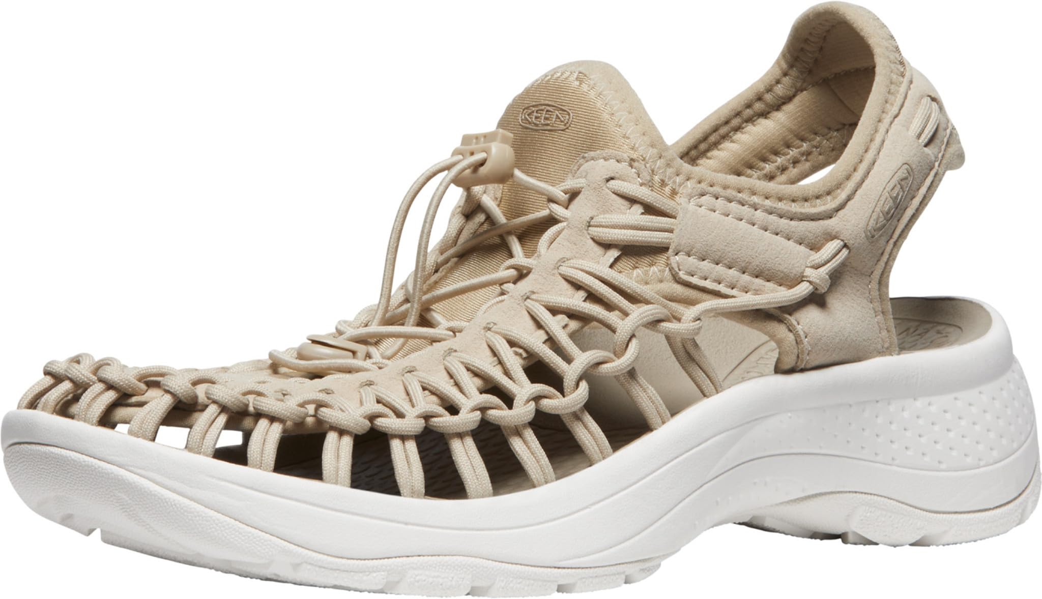 KEEN Women’s UNEEK Astoria Breathable Lifted Heel Two Cord Casual Water Sandals, Safari/Star White, 5.5 Medium US