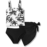 7-16 Years Girls 3-Piece Slim Fit Tankini Set - Crop Top, Bikini Bottom & Cover-Up Skirt Swimsuit