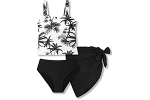 VITALIQUE 7-16 Years Girls 3-Piece Slim Fit Tankini Set - Crop Top, Bikini Bottom & Cover-Up Skirt Swimsuit