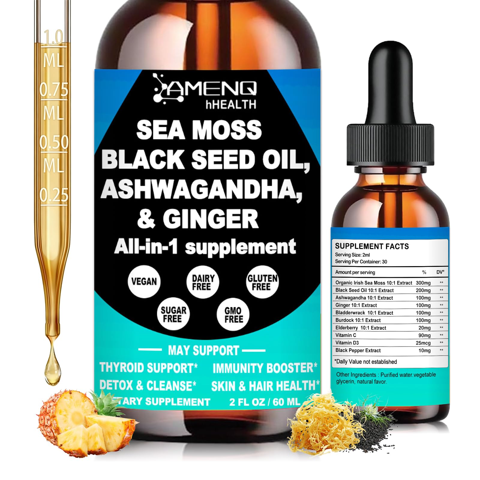 Sea Moss Black Seed Oil, Ashwagandha, & Ginger