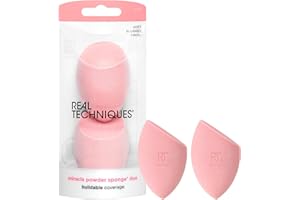 Real Techniques Miracle Powder Sponge, Makeup Blending Sponge For Powder Products, Set Makeup For Natural Finish & Cloud Skin, Buildable Coverage, Velvet Material, Latex-Free Foam, 2 Count