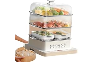 Electric Steam Cookers - 360° Steam Cycle Heater - Foldable 3-Layer Hot Food Heater - Anti-Dry Combustion Kitchen Steamer - D