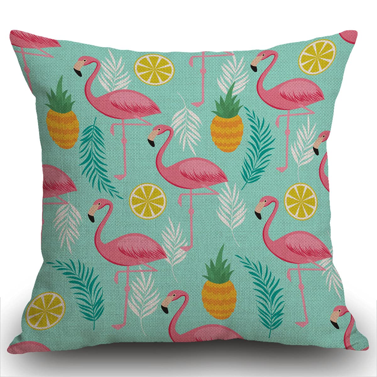 Smooffly Pink Flamingo Cushion Cover,Pineapples and exotic leaves Throw Pillow Case Home Decorative for Men/Women Living Room Bedroom Sofa Chair 18X18 Inch Pillowcase 45X45cm